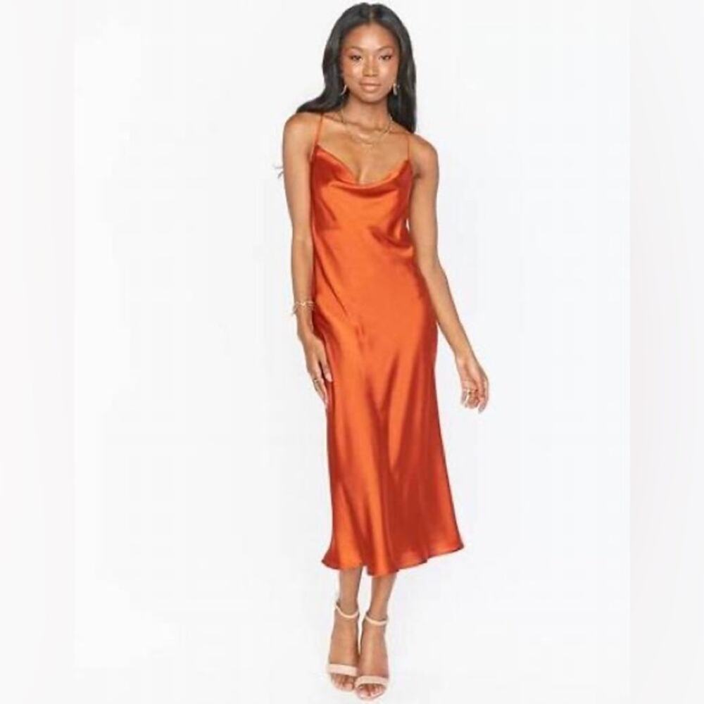 Show Me Your MuMu Burnt Orange Verona Satin Sleeveless Cowl Midi Dress Size XS